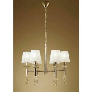 DIYAS Tiffany pendant lamp 6+6 E14+G9 bulbs, gold with white lampshades & transparent crystal