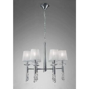 DIYAS Tiffany pendant lamp 6+6 E14+G9 bulbs, polished chrome with white lampshades & transparent crystal