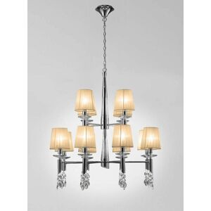 DIYAS Tiffany pendant lamp 2 Tier 12+12 E14+G9 bulbs, polished chrome with bronze shade & transparent crystal