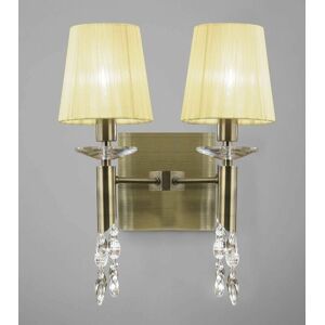 DIYAS Tiffany wall light with switch 2+2 E14+G9 bulbs, antique brass with cream shades & transparent crystal