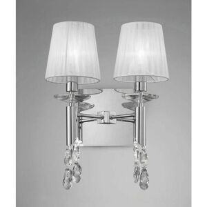 DIYAS Tiffany wall light with switch 2+2 E14+G9 bulbs, polished chrome with white lampshades & transparent crystal