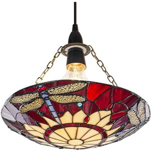 Traditional Red Dragonfly Tiffany Glass Easy Fit Pendant Shade by Happy Homewares - Red