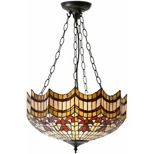 LOOPS Traditional Tiffany Glass 3 Light Ceiling Pendant - Dark Bronze Effect Fitting