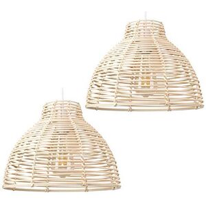 ValueLights Pair of - Modern Cream Wicker Rattan Basket Style Ceiling Pendant Light Shades