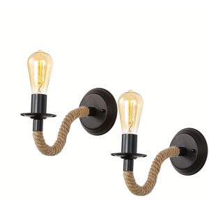 Temu 2pcs Wall Sconces, Vintage Wall Sconces, Hemp Rope Wall Sconces, E27 Vintage Indoor Wall Sconces For Hallway, Attic, Bedroom, Cafe, Bar (no Bulb) Black