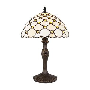 Happy Homewares Classic Traditional Stained Glass Tiffany Table Lamp with Multiple Amber Circular Beads 60w Maximum 12" Diameter with Inline Switch Button
