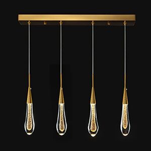 DJBFB 3 Light Gold Pendant Light Ceiling Dimmable LED Modern Kitchen Light Fixtures Mini Teardrop Crystal Pendant Light for Kitchen Island Bedroom y Entryway