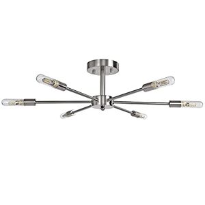 OYIPRO Ceiling Light Fixture 6-Light Chandelier, Clear Glass Lampshade, G9 Lamp Base, Semi-Flush Mount Kitchen Light, Nickel for Living Room Bedroom Dining Room Balcony Hallway