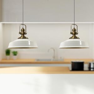 bamyum Asletl Pendant Light Vintage Metal Set of 2, Lamp Shades Ceiling, Kitchen Lights Ceiling E27, Industrial Lamp Shades Ceiling, Metal Pendant Light Fitting for Living Room and Dining Table White