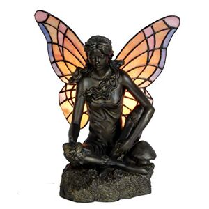 Zhimei Tiffany Angel Table Lamp, 14 W, Antique Bronze with Multi-Colour Wings