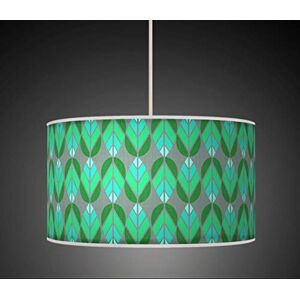 ARK HOUSE 25cm (10") Leaf/Leaves Turquoise Green Blue Grey Retro Handmade Giclee Style Printed Fabric Lamp Drum Lampshade Floor Ceiling Pendant Light Shade 629 (for ceiling)