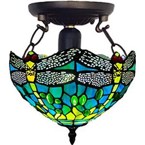 CASPERi FUMAT Tiffany Style Ceiling Lamp Yellow Green Dragonfly Lampshade 10 Inch Stained Glass Light Handicraft Arts Alloy Frame Lamps