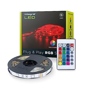 Integral LED 5m RGB Strip Light with UK Plug Adapter & IR Controller, Plug & Play, Colour Changing, Dimmable – Adjustable Colour & Brightness