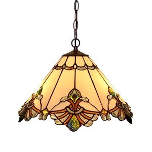 AttreX 12" Tiffany Hanging Lamp, Victorian Style Stained Glass Pendant Light Fixtures, Adjustable Metal Decor Pendant Light Fixturess for Bedroom Kitchen Dining Living Room Hallway,White,13 inch
