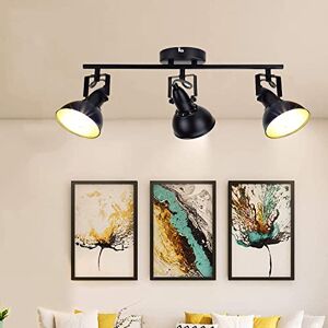 Depuley Retro 3 Way Swiveling Ceiling Spotlight, Kitchen Lights with 3 Trumpet-Shaped Shade, Black-Gold Metal Iron Cover, Rotatable Ceiling Lighting for Living Room Bedroom Kitchen (No Bulbs)
