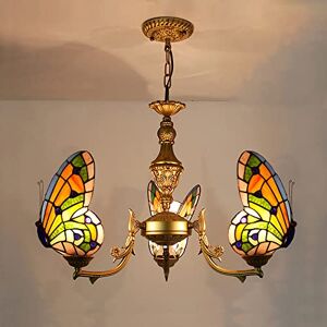 AttreX Tiffany Style Pendant Light Fixturess, Stained Glass Butterfly Pendant Lighting Fixture with Lamp Shade, Rustic Ceiling Hanging Lamps for Bedroom Living Room Dining Room,Multicolor,E