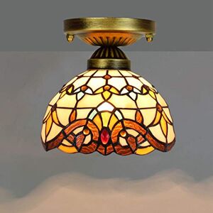 HDCW Baroque Pendant Light Fixture, 8 Inch Tiffany Style Ceiling Lamp Stained Glass Hanging Light Dining Room Bar Art Indoor Chandelier