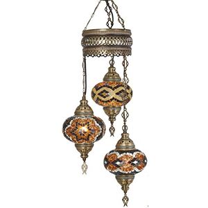 DEMMEX Turkish Moroccan Mosaic Ceiling Hanging Pendant Light Fixture Lamp Chandelier Lighting Lantern (3 X 6.5 Globes - Hard-Wired)