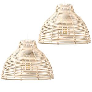 MiniSun Pair of - Modern Cream Wicker Rattan Basket Style Ceiling Pendant Light Shades