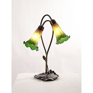 Loxton Lighting Loxton L018A/G 2 Light Lily Tiffany Style Table Lamp Antique Brass Green Shade