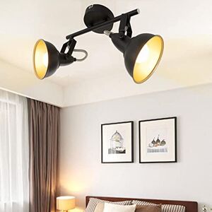 Depuley Retro 2 Way Straight Ceiling Spotlight，Kitchen Lights Fitting with Rotatable Trumpet-Shaped Lampshade, Black-Gold Metal Iron Cover, Track Lighting for Livingroom Kitchen Bedroom (No Bulbs)