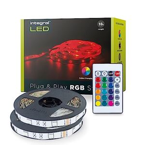 Integral LED 10m RGB Strip Light with UK Plug Adapter & IR Controller, Plug & Play, Colour Changing, Dimmable – Adjustable Colour & Brightness