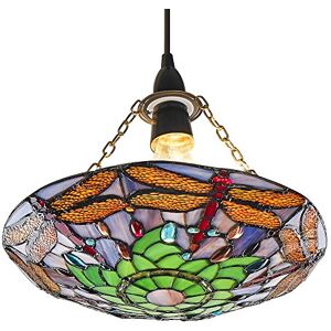 Traditional Multi-Coloured Dragonfly Tiffany Glass Pendant Shade by Happy Homewares