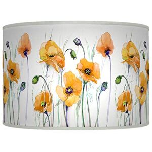 ARK HOUSE 35cm (14") Mustard Yellow Watercolour Poppy Floral Flower black Handmade Printed Fabric Lamp Drum Lampshade Floor Ceiling Pendant Light Shade 614 (for table or floor lamp)