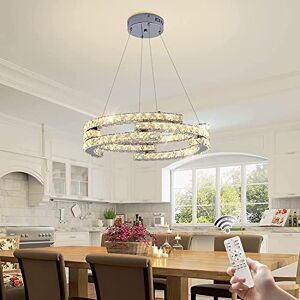 Oninio Crystal Chandelier Kitchen Lights Ceiling 3-Ring Dimmable and Height Adjustable Chandelier Hanging Lamp with Remote Control, Ideal for Living Room,Dining Room,Kitchen,Bedroom (Diameter 50cm)
