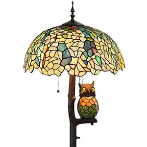 Bieye L30840 Golden Laburnum Tiffany Style Stained Glass Floor Lamp with 18 inches Wide Lampshade, Owl Side Lamp, 4-Light, 65 inches Tall