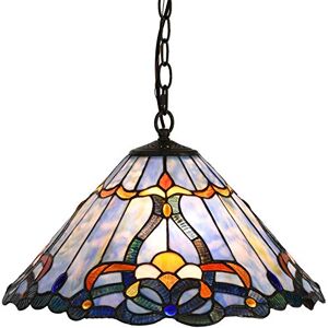 Bieye L30786 Baroque Tiffany Style Stained Glass Ceiling Pendant Light with 18 inches Wide Lampshade, Blue