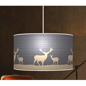 ARK HOUSE 40cm BEIGE SMOKE BLUE STAG DEER CHECK PLAID TARTAN HANDMADE LAMPSHADE PRINTED FABRIC PENDANT DRUM LIGHT SHADE 736