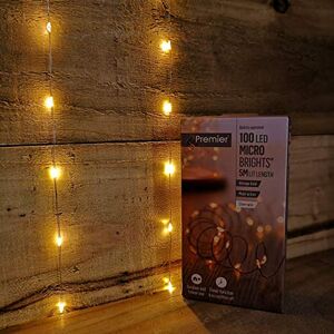 Premier 5m 100 LED Multi Action Christmas Pin Wire Battery Lights with Timer -Vintage Gold