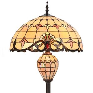 Bieye L30803 Baroque Tiffany Style Stained Glass Double Lit Floor Lamp for Home Decor 64-inch Tall