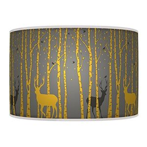 ARK HOUSE Stag Deer Mustard Yellow Grey Retro Handmade Giclee Style Printed Fabric Lamp Drum Lampshade Floor Ceiling Pendant Light Shade 632 (For ceiling, 35 cm (14"))