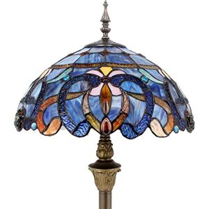 WERFACTORY Tiffany Floor Lamp Blue Purple Cloudy Stained Glass Standing Reading Light 16X16X64 Inches Antique Pole Corner Lamp Decor Bedroom Living Room Home Office S558 Series…