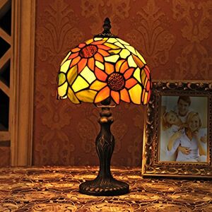 Gweat Tiffany Gweat 8-Inch Pastoral Sunflower stained glass Tiffany Table Lamp Bedroom Lamp Bedside Lamp Model A