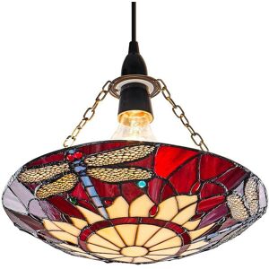 Happy Homewares Traditional Red Dragonfly Tiffany Glass Easy Fit Pendant Shade