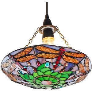 Happy Homewares Traditional Multi-Coloured Dragonfly Tiffany Glass Pendant Shade