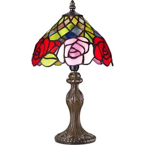 Happy Homewares Red and Pink Rose Decorated Stained Glass Tiffany Lamp