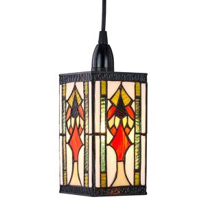 Happy Homewares Art Deco Tiffany Easy Fit Pendant Shade with Green, Amber and Red Stained Glass