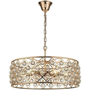 Netlighting Spring 6 Light Large Ceiling Pendant Gold Clear with Crystals E14