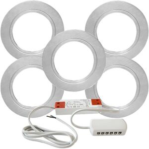 Loops 5x CHROME Round Flush Under Cabinet Kitchen Light & Driver Kit - Natural White LED