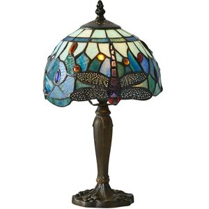 Loops Tiffany Glass Table Lamp Light Dark Bronze Base & Blue Dragonfly Shade i00191