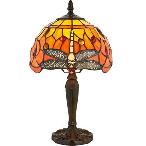 Loops Tiffany Glass Table Lamp Light Dark Bronze Base & Orange Dragonfly Shade i00195