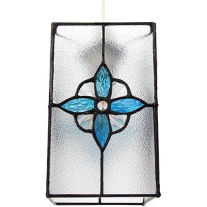 Happy Homewares Traditional Clear Glass Tiffany Style Pendant Light Shade with Coloured Panels