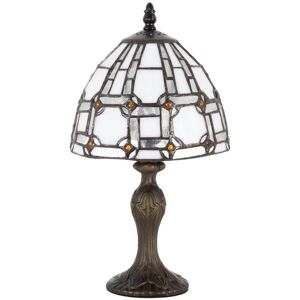 Happy Homewares Classic Style White Tiffany Table Lamp with Clear Strips and Amber Glass Beads