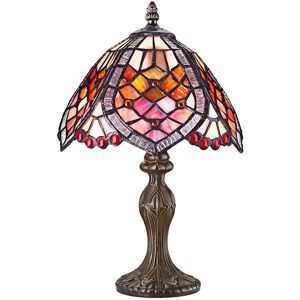 Happy Homewares Handmade Red Beaded Stained Glass Tiffany Table Lamp