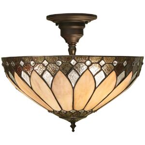 Interiors 1900 63978 Brooklyn Tiffany 3 Light Medium Semi Flush Ceiling Light in Cream