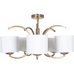 Brass Metal Curved 5 Arm Semi Flush Pendant Light Material: Metal, Glass, faux Silk